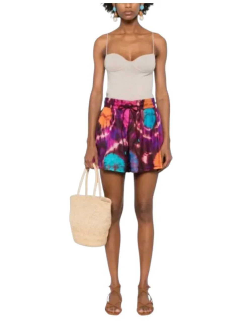 Zimmermann Acadian Tie Dye Shorts Womens 2 Medium Purple Pink High Rise Silk